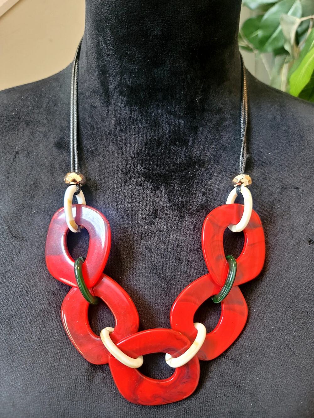 Red Resin Statement Necklace & Hoop Earrings Set Chunky Geometric Modern Chic